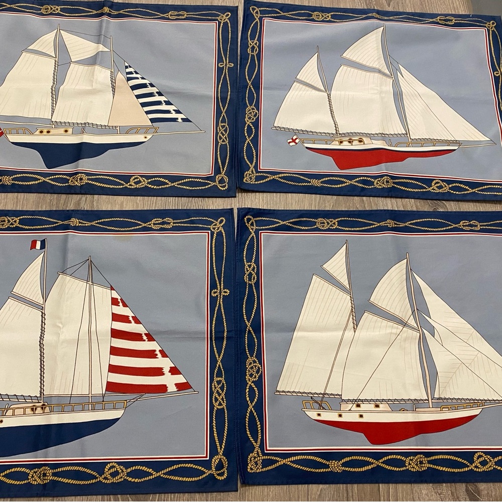 SOLD- Beauville Nautical Sailboats Placemats Made in France Luxury- Set of 4